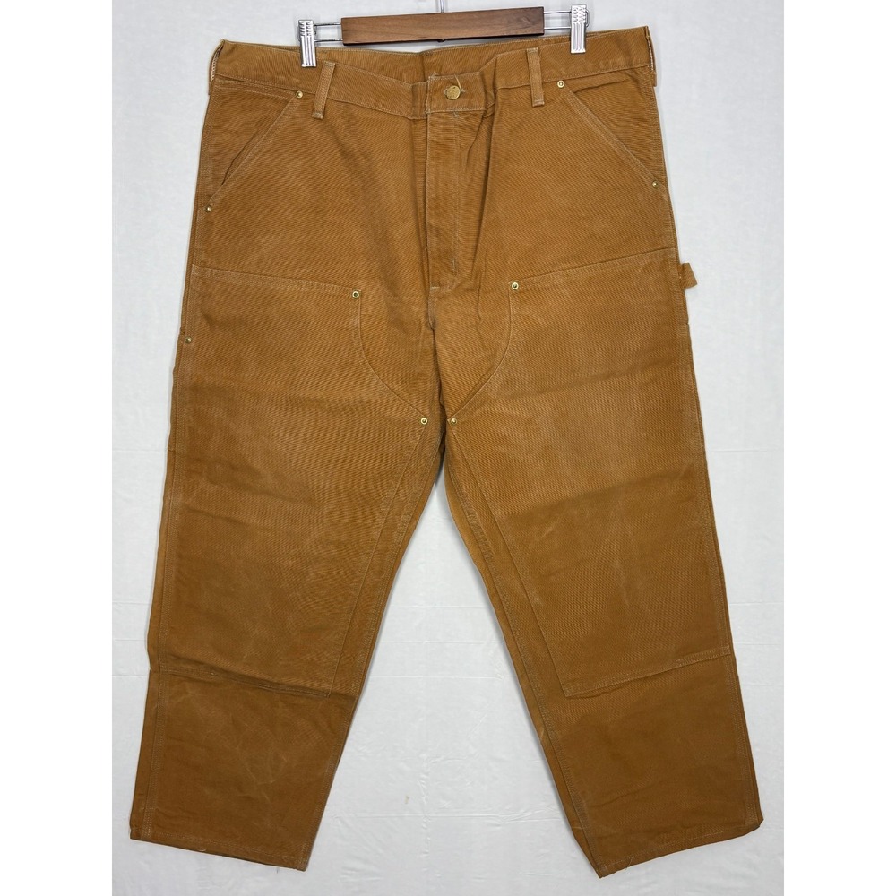 Carhartt Duck‎ Work Dungaree Pants Mens Brown Double Knee Flat Front 62W (40x34)